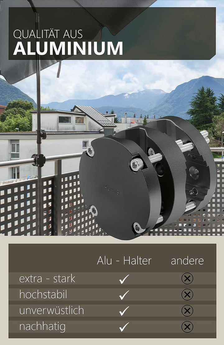 4smile Sonnenschirmhalter Balkongeländer – Aluminium Sonnenschirm Balkon Halterung - Schirmhalterung