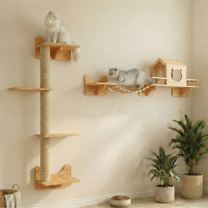 Katzen Kletterwand Set,Katzenregale für die Wand, wandmontiertes Katzenmöbel-Set, Katzenwandregal mi