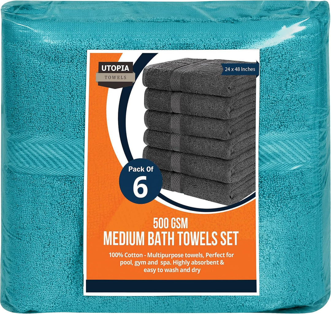Utopia Towels - 6er-Pack mittelgrosse Badetücher aus 100% Baumwolle mit Aufhängeschlaufen, 60x120 cm