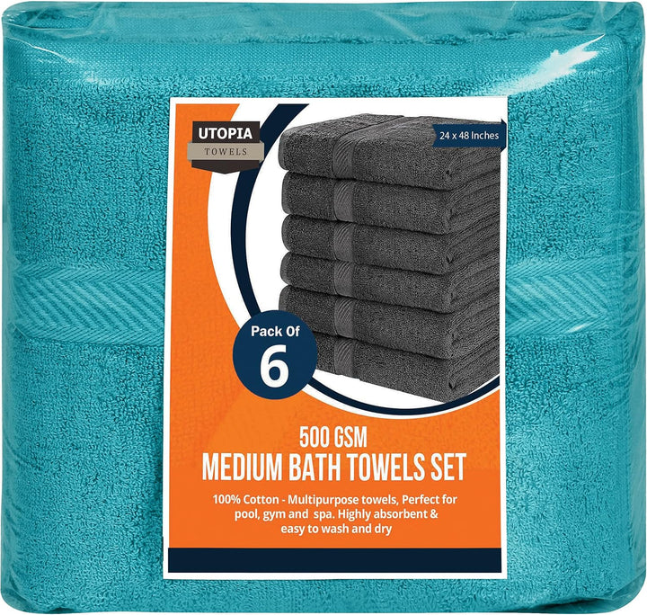 Utopia Towels - 6er-Pack mittelgrosse Badetücher aus 100% Baumwolle mit Aufhängeschlaufen, 60x120 cm