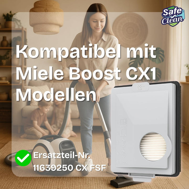 SAFE 'N CLEAN Feinstaubfilter kompatibel mit Miele Boost CX1 - SF-HY 60, CX-FSF, 11639240 – Ersatz H