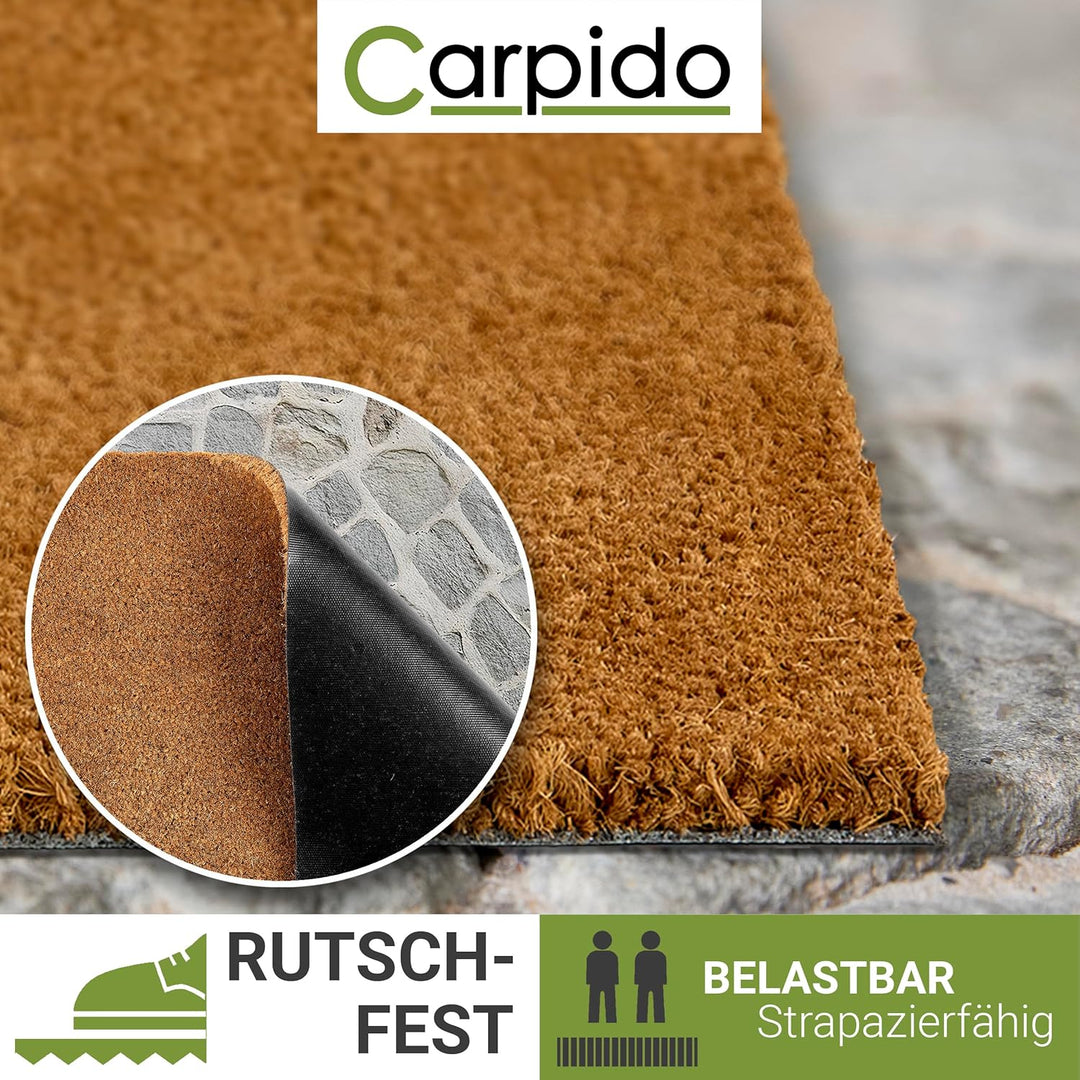Carpido rutschfeste Kokosmatte - 60 x 90 cm Halbrund 24mm Natur - Für Innen und für den überdachten