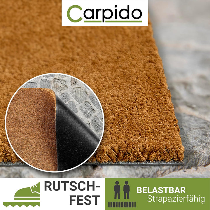 Carpido rutschfeste Kokosmatte - 60 x 90 cm Halbrund 24mm Natur - Für Innen und für den überdachten