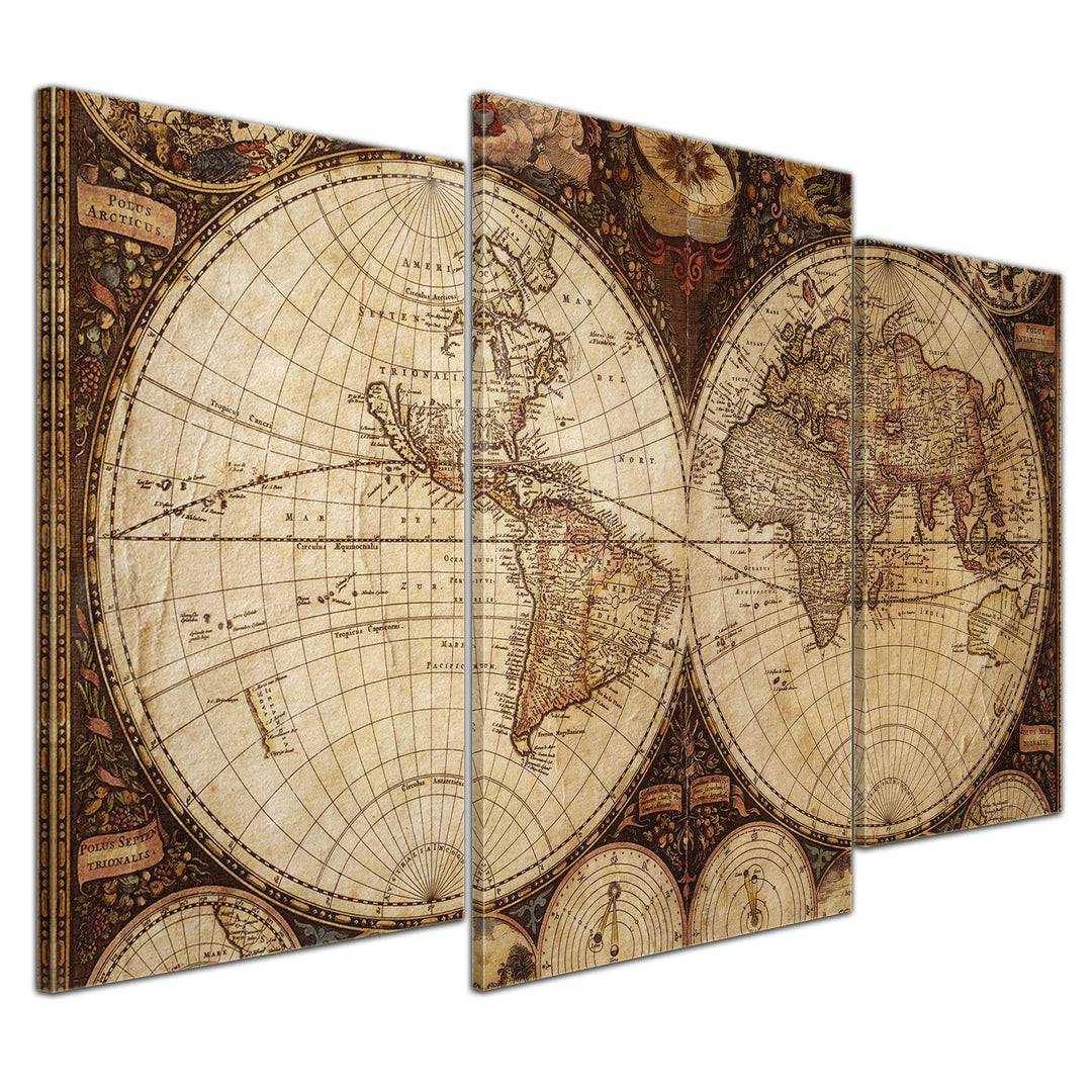 Bilderdepot24 Bild auf Leinwand | Weltkarte Vintage in 100x60 cm mehrteilig als Wandbild | Wand-deko