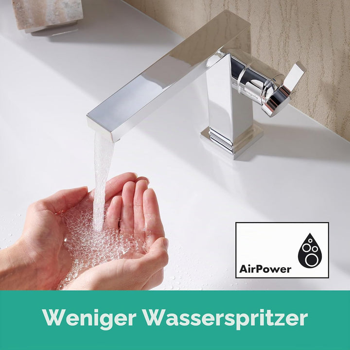 hansgrohe Tecturis E - Waschtischarmatur mit Zugstangen-Ablauf, energiesparend (CoolStart), Wasserha
