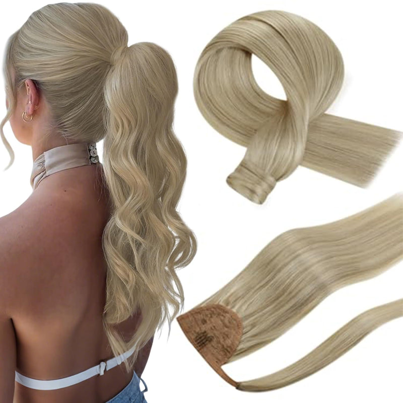 Hetto Blond Ponytail Extensions Echthaar Wrap Around Zopf Echthaar Extensions Remy Pferdeschwarz Ext