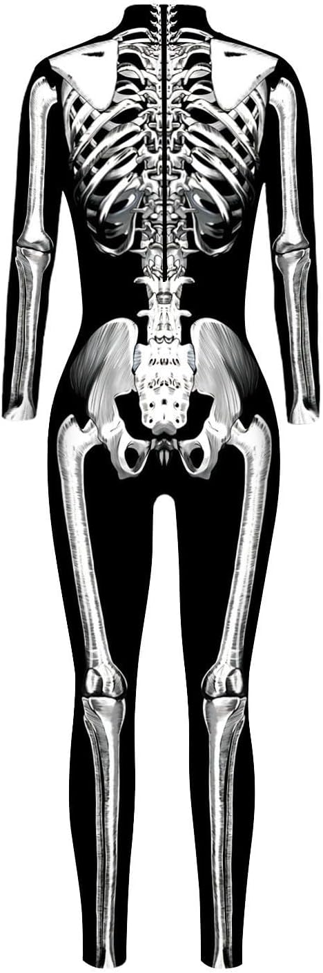 Shmily Girl Skelett Kostüm Damen Herren Halloween Kostüme Cosplay Overall Bodysuit Schwarz Weiss L,