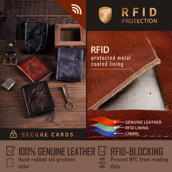 Wolf Geldbörse Herren Mit Münzfach,Portemonnaie Herren Leder,Portmonee RFID Schutz,Geschenk-Ideen Br