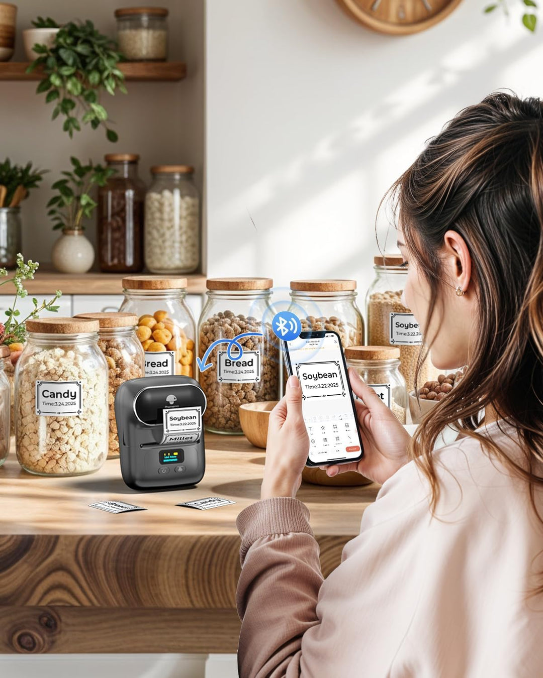 Phomemo M110 Etikettendrucker Selbstklebend mit 3 Etikettenrollen - Thermo Etikettiergerät Bluetooth