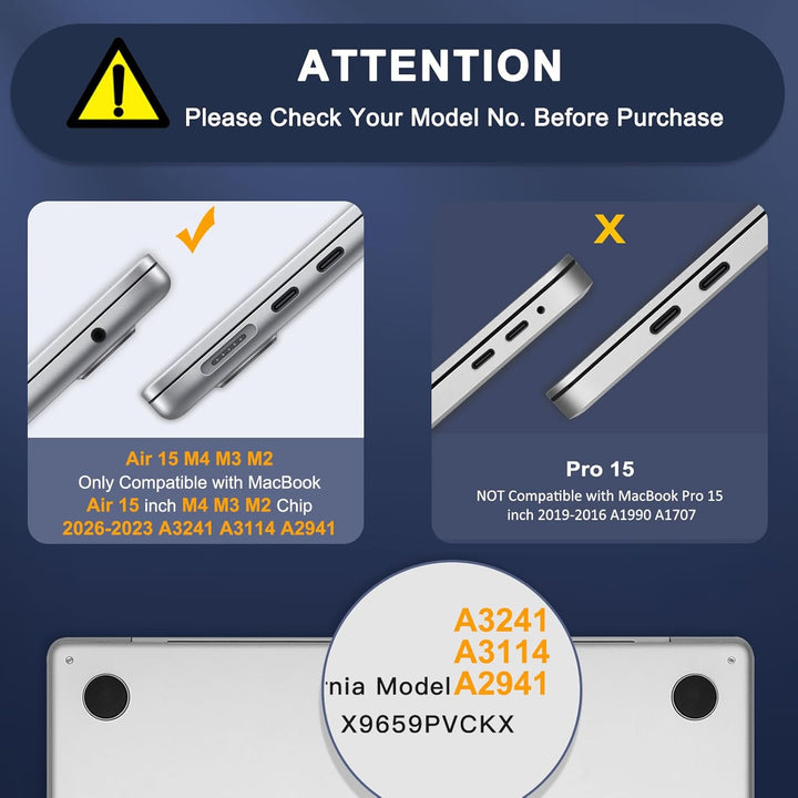 MOSISO Kompatibel mit MacBook Air 15 Zoll Hülle 2025 2024 2023 M4 M3 M2 A3241 A3114 A2941, Kunststof