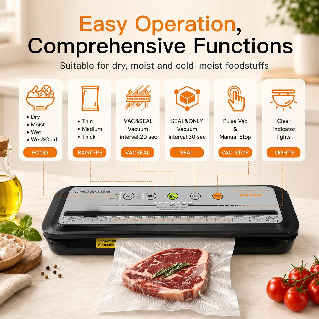 MegaWise Leistungsstarke und kompakte Vakuumversiegelungsmaschine One-Touch Automatische Lebensmitte