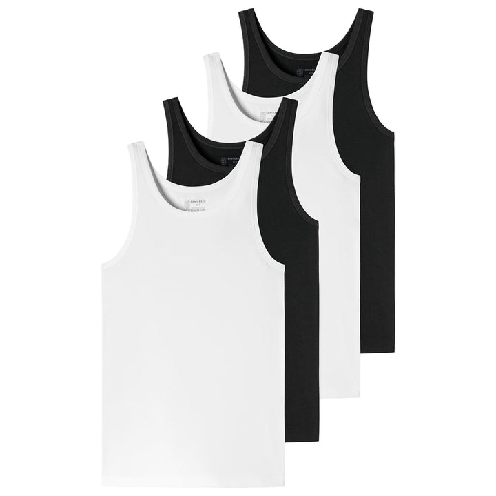 Schiesser Herren 2 PACK Unterhemd ohne Arm Bio Baumwolle - 95/5 Organic S 4 X Schwarz / Weiss (901),