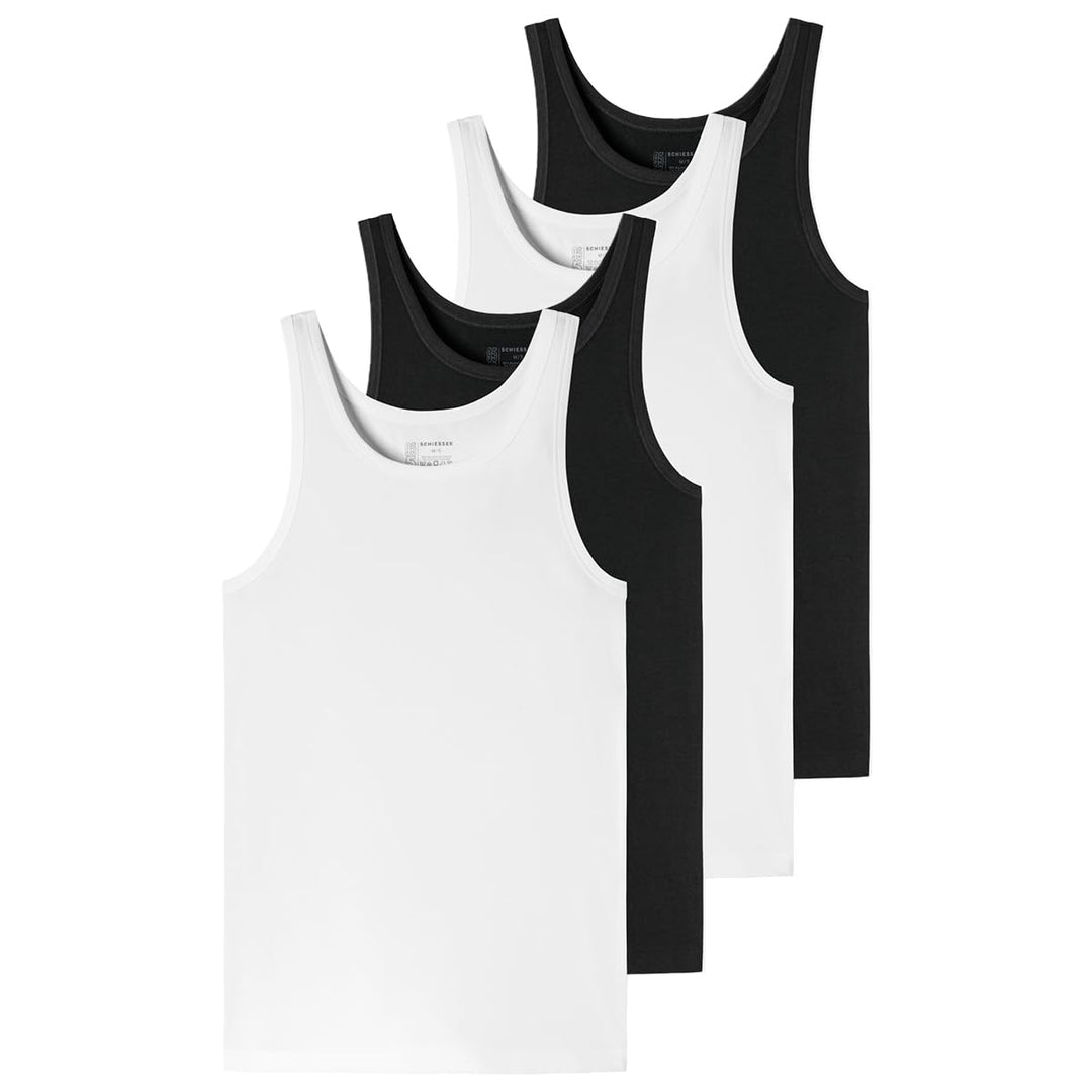 Schiesser Herren 2 PACK Unterhemd ohne Arm Bio Baumwolle - 95/5 Organic XL 4 X Schwarz / Weiss (901)