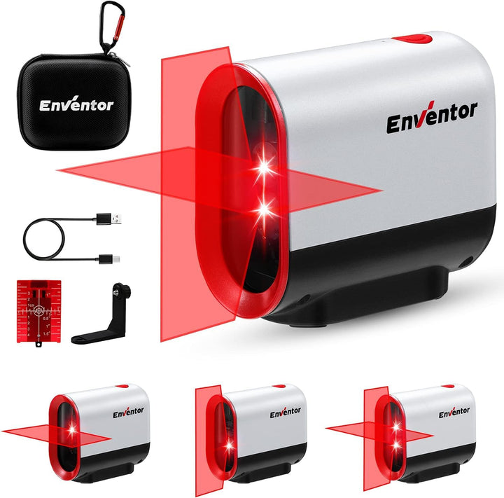 ENVENTOR Kreuzlinienlaser Roter, Selbstnivellierend Linienlaser 35M ± 0,3 mm/m, Dual-Lasermodul, IP5