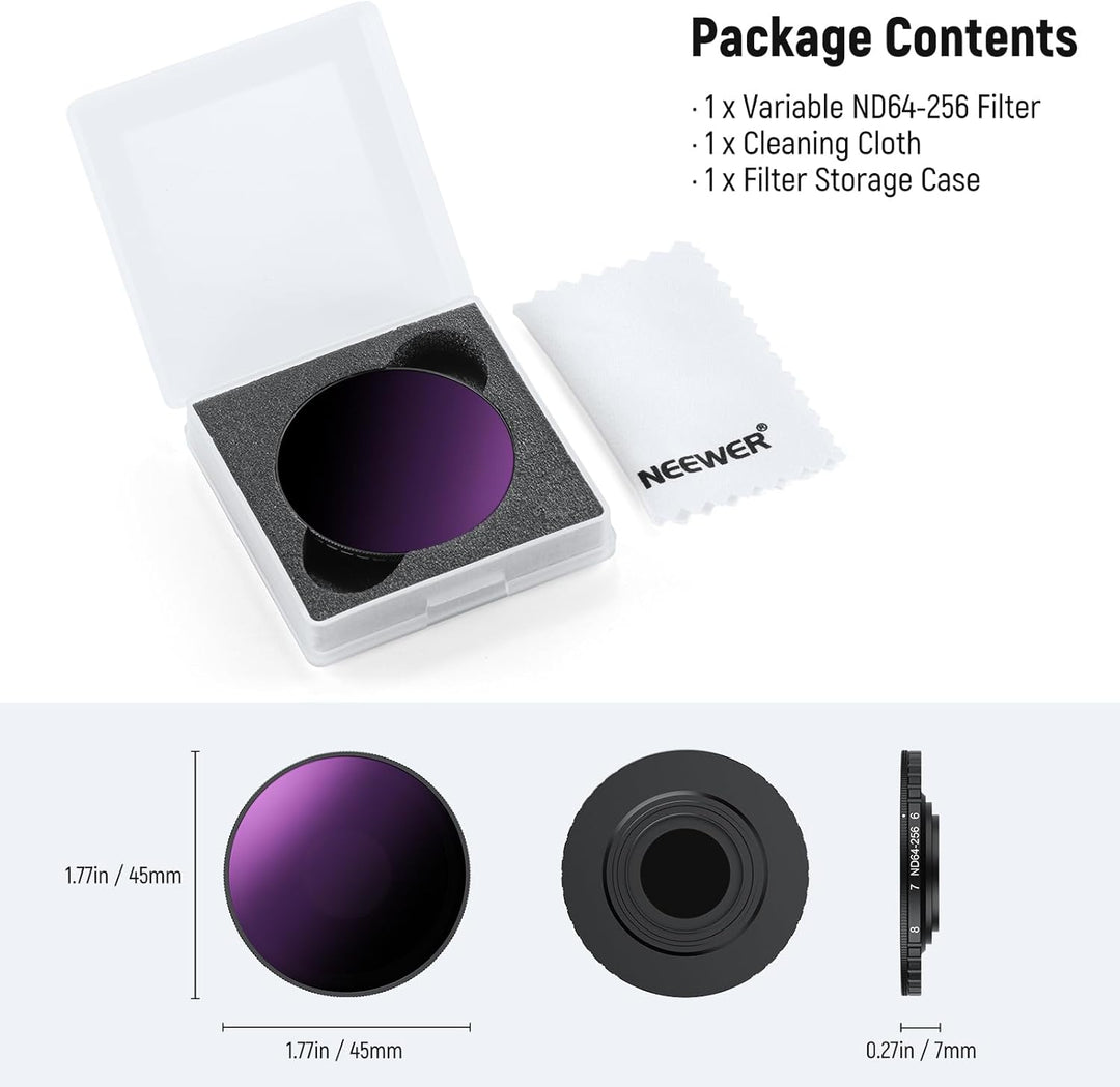 NEEWER Variabler ND Filter, kompatibel mit DJI Osmo Action 5 Pro und Action 4, ND64-256 (6-8 Stops),