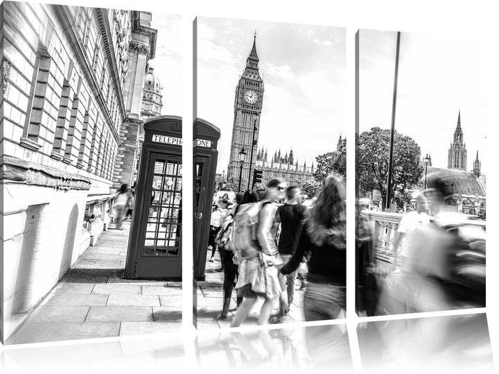Pixxprint Telefonzelle in London als Leinwandbild/Grösse: 3 Teilig (120x80 cm) cm/Wandbild/Kunstdruc
