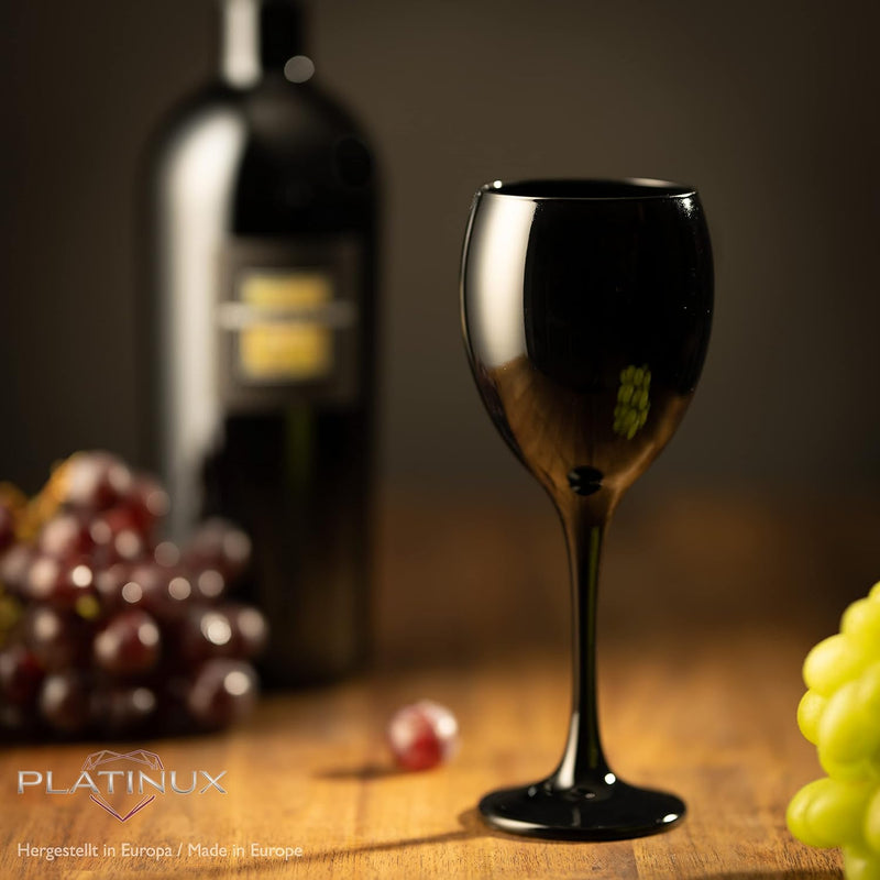 PLATINUX Schwarze & Weisse Weingläser aus Glas Wasserglas Set 6 Teilig 130ml (max. 320ml) Getränkegl