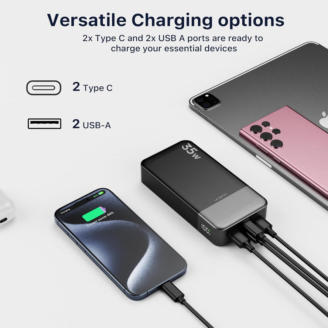 Portable Power Bank 20000mAh, JUOVI 35W tragbares Ladegerät, Akku-Pack Schnellladung, PD3.0 QC4.0 Ex