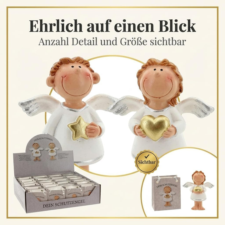 MIJOMA 24 Stück Set Schutzengel in Tüte 2-Fach Sortiert, im 24er Display, Gastgeschenk Glücksbringer