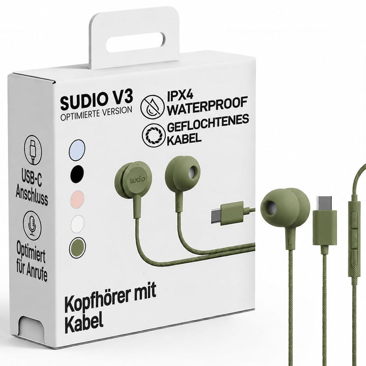 sudio V3 Essential Wired Kopfhörer mit Kabel | In Ear Kopfhörer mit USB-C Anschluss | Geflochtenes,
