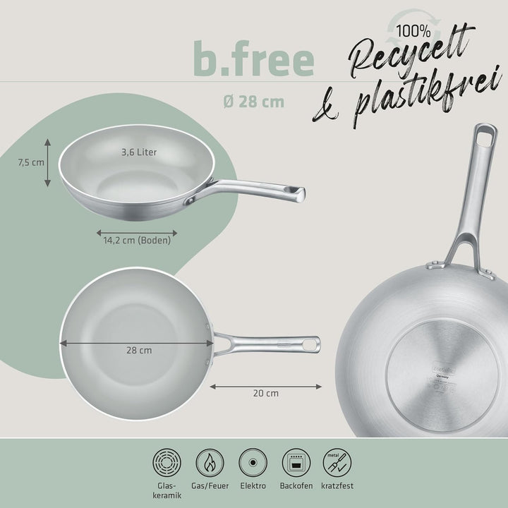 Berndes Wok b.free - Wokpfanne 28 cm – aus recyceltem Aluminium - allherdtauglich - Wok mit Antihaft