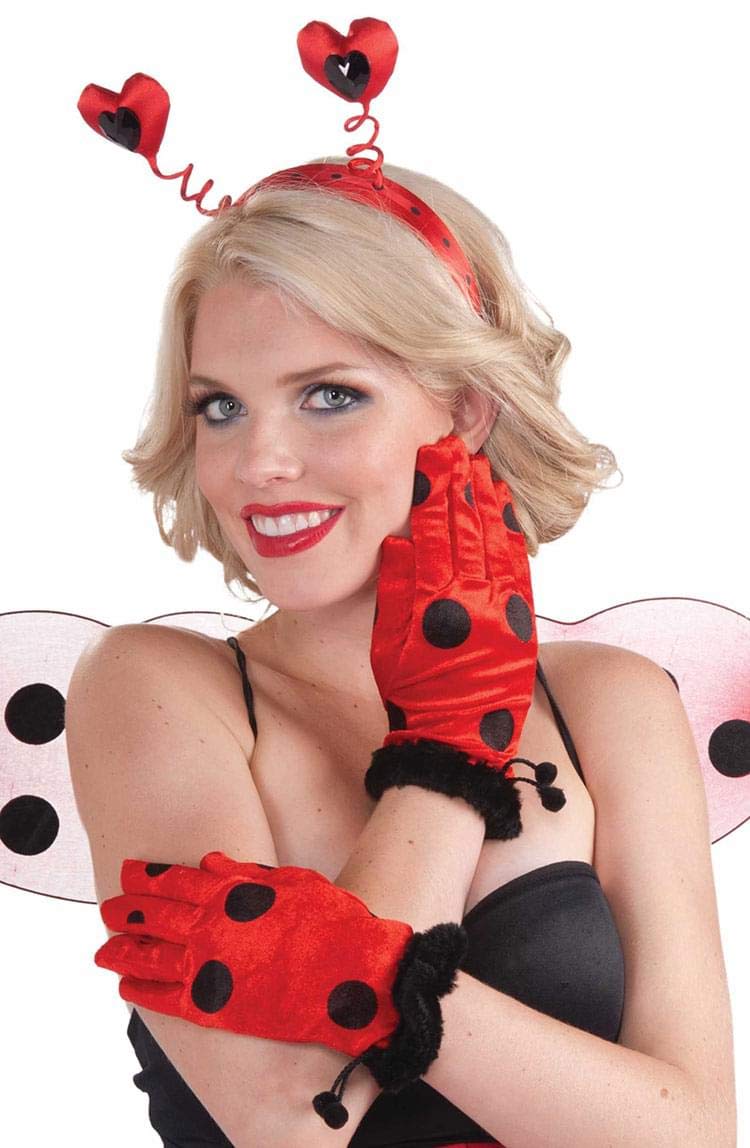 Red & Black Polka Dot Lady Bug Short Gloves Costume Accessory