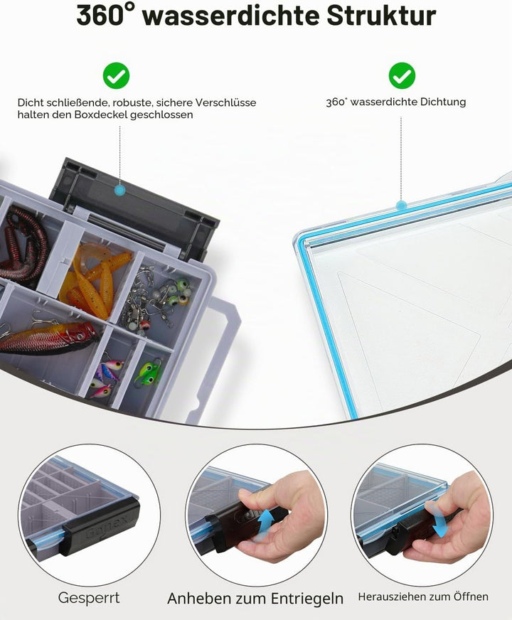 Gonex Köderboxen Angeln 2er-Pack, Wasserdichte Angelboxen mit Verstellbaren Fächern, Transparente Tr