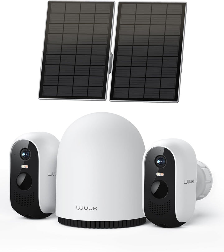 WUUK Überwachungskamera Aussen Akku Solar Set, 2K WLAN Kamera Outdoor, 32G Lokaler Speicher, Kompati