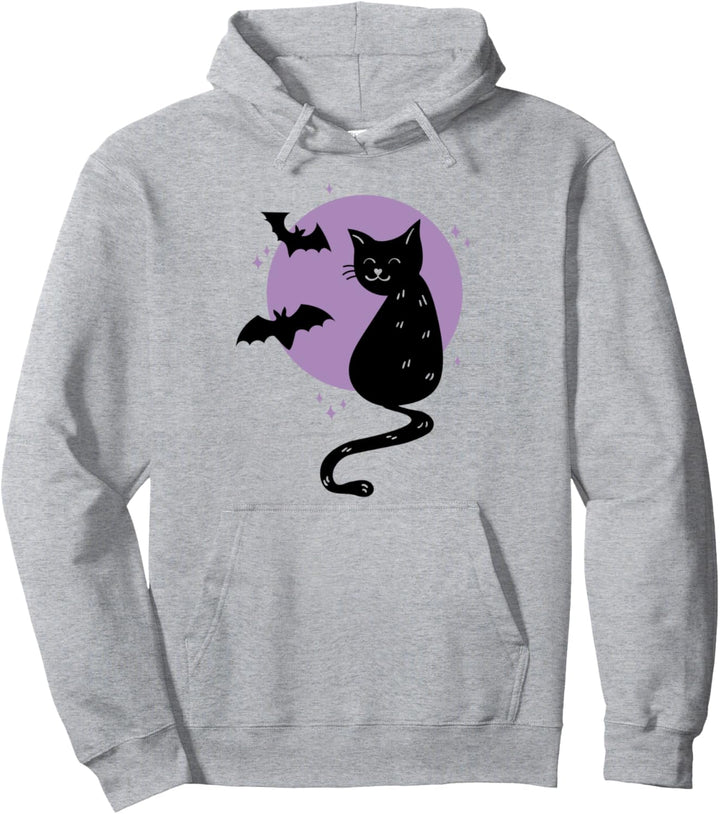 Trendy Halloween Black Cat And Bats Pullover Hoodie