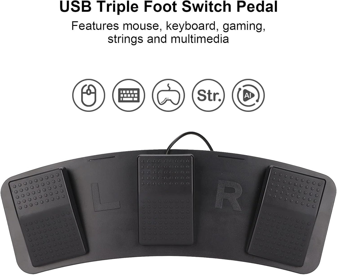 ASHATA USB-Fusspedal, USB-Dreifach-Fussschalterpedal, Multifunktionales, Ergonomisches Dreifach-Fuss