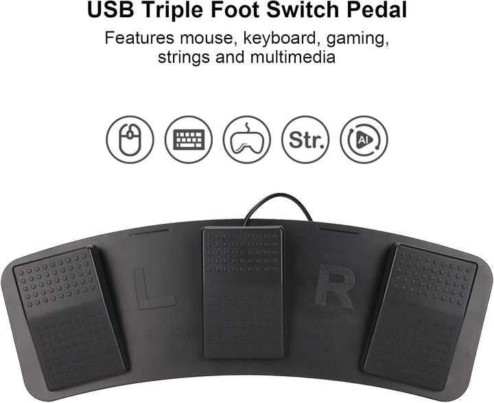ASHATA USB-Fusspedal, USB-Dreifach-Fussschalterpedal, Multifunktionales, Ergonomisches Dreifach-Fuss