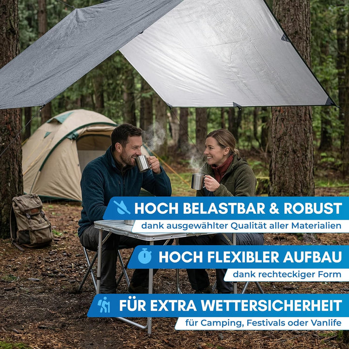 NORDMUT® Tarp 3x3/4m wasserdicht für optimalen Regen- und Sonnenschutz – Robuste Zeltplane kleines P