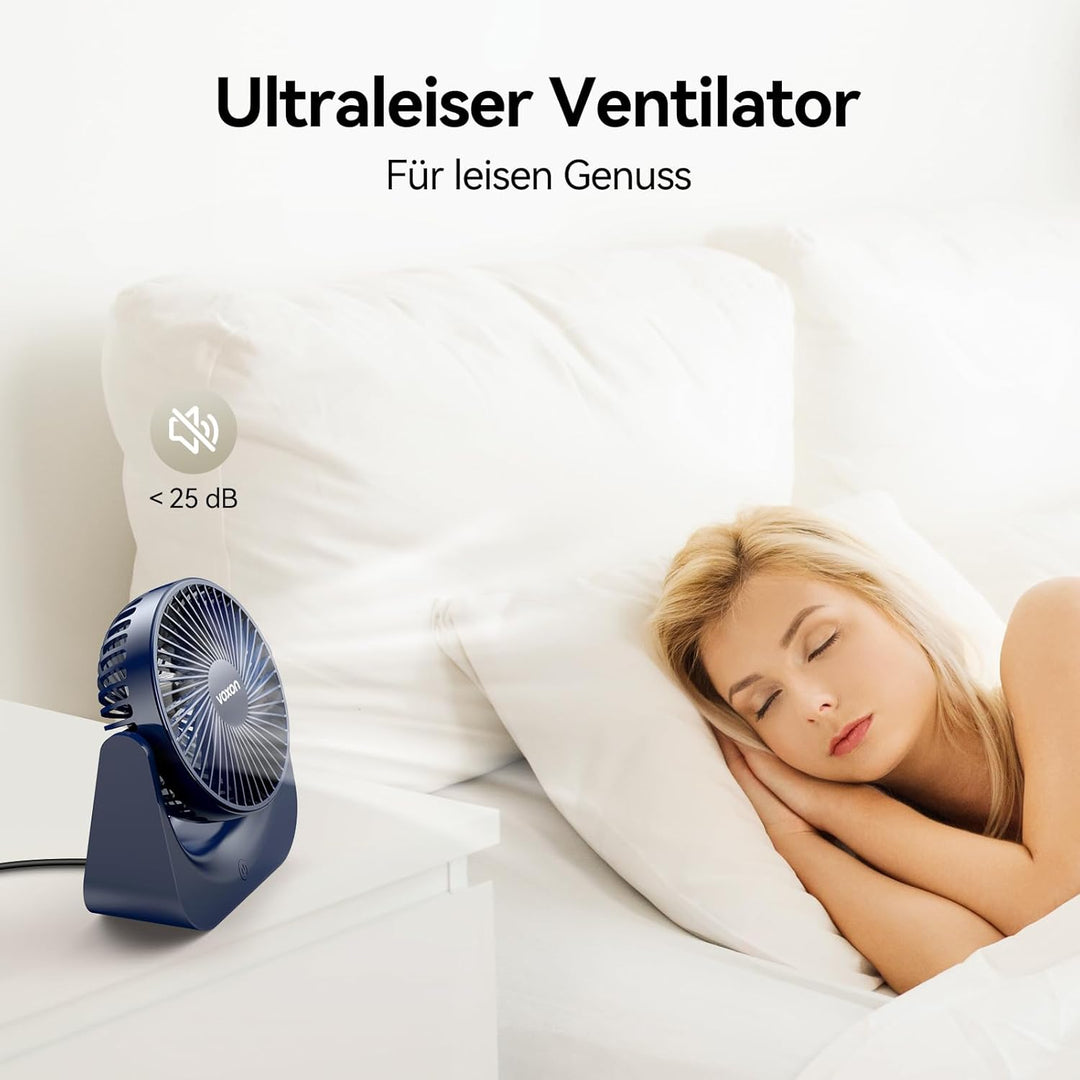 VOXON USB Tischventilator, Mini Ventilator mit 5 Geschwindigkeiten, Ventilator Leise, Usb Fan Klein