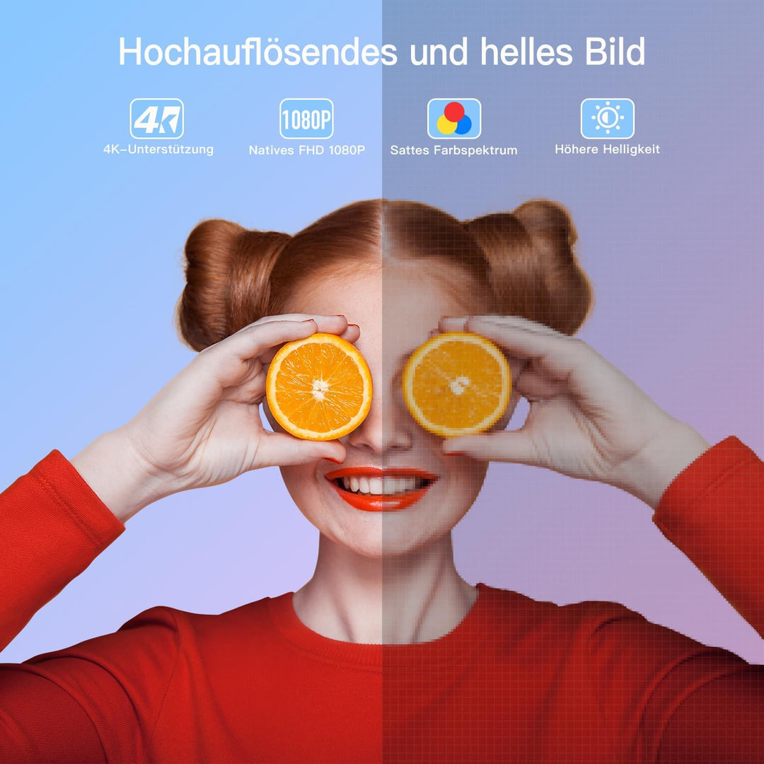 [Autofokus/Trapezkorrektu] Beamer 4K unterstützt, XuanPad Nativer 1080P 6G WiFi Bluetooth Beamer, 30