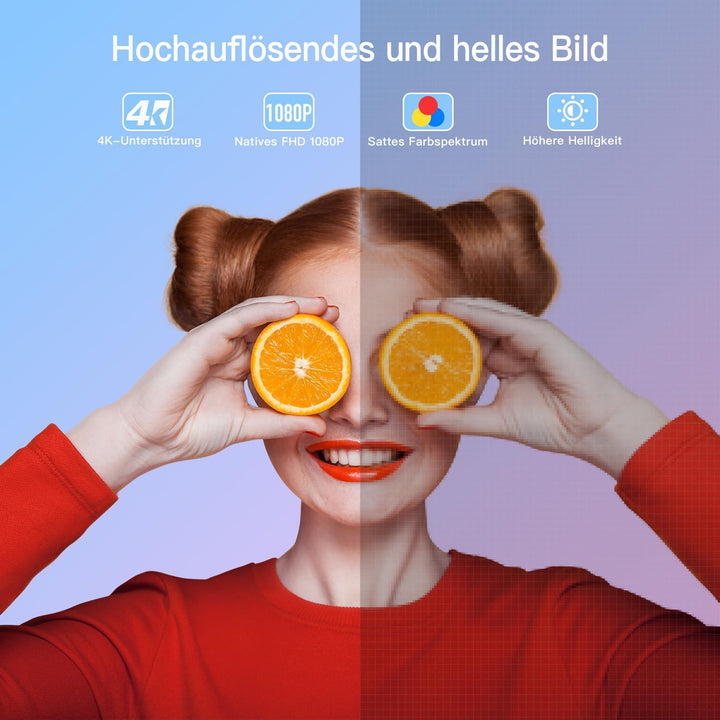 [Autofokus/Trapezkorrektu] Beamer 4K unterstützt, XuanPad Nativer 1080P 6G WiFi Bluetooth Beamer, 30