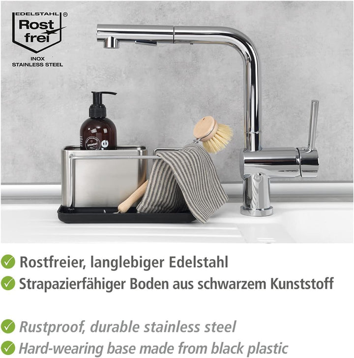 WENKO Spülorganizer Orio, hochwertiger Spülbecken-Organizer aus rostfreiem Edelstahl, Spülbecken-Cad