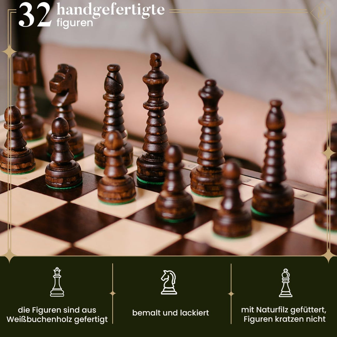 Master of Chess Gentleman 48 x 48 x 3 cm Grosses Holzschach für Erwachsene und für Kinder Handgefert