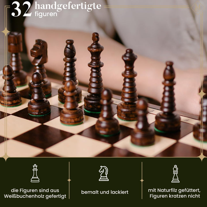 Master of Chess Gentleman 48 x 48 x 3 cm Grosses Holzschach für Erwachsene und für Kinder Handgefert