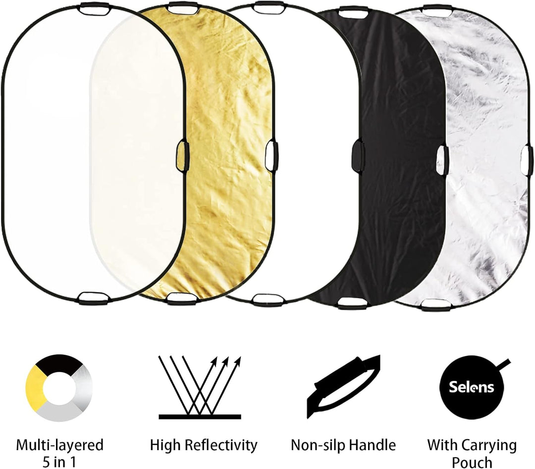Selens 5-in-1 100x150cm Oval Reflektor Tragbarer Faltbarer für Fotografie Fotostudio Beleuchtung Aus