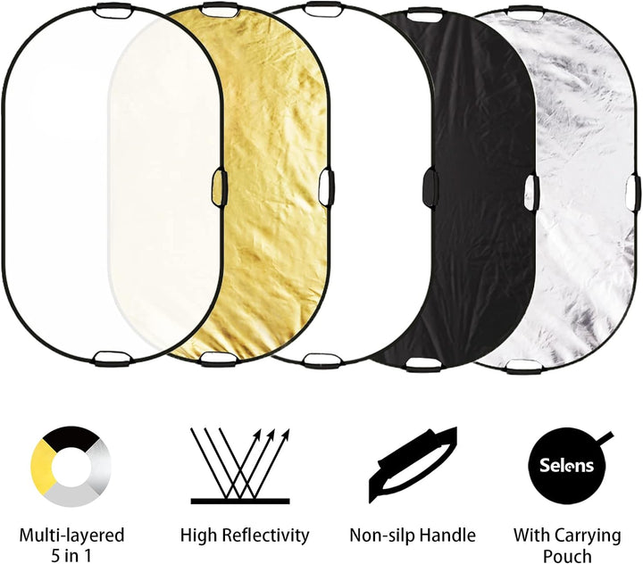 Selens 5-in-1 100x150cm Oval Reflektor Tragbarer Faltbarer für Fotografie Fotostudio Beleuchtung Aus