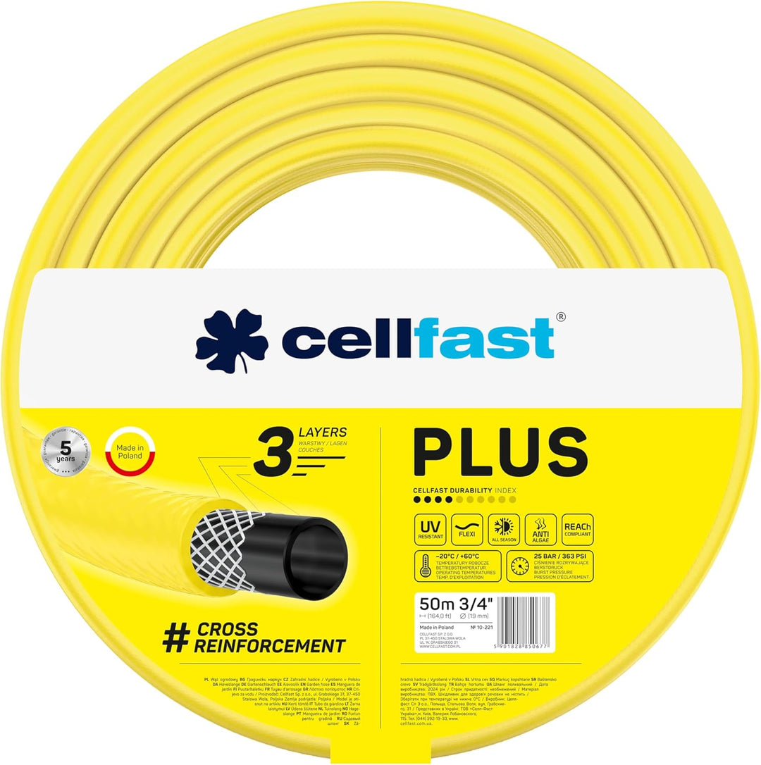 Cellfast Gartenschlauch PLUS 3-lagiger Wasserchlauch mit dauerhafter Verstärkung aus Garn höchster Q