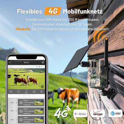 XTU 4G Wildkamera mit SIM Karte - LTE Solar Wildtierkamera mit Handyübertragung App,PIR Bewegungsmel