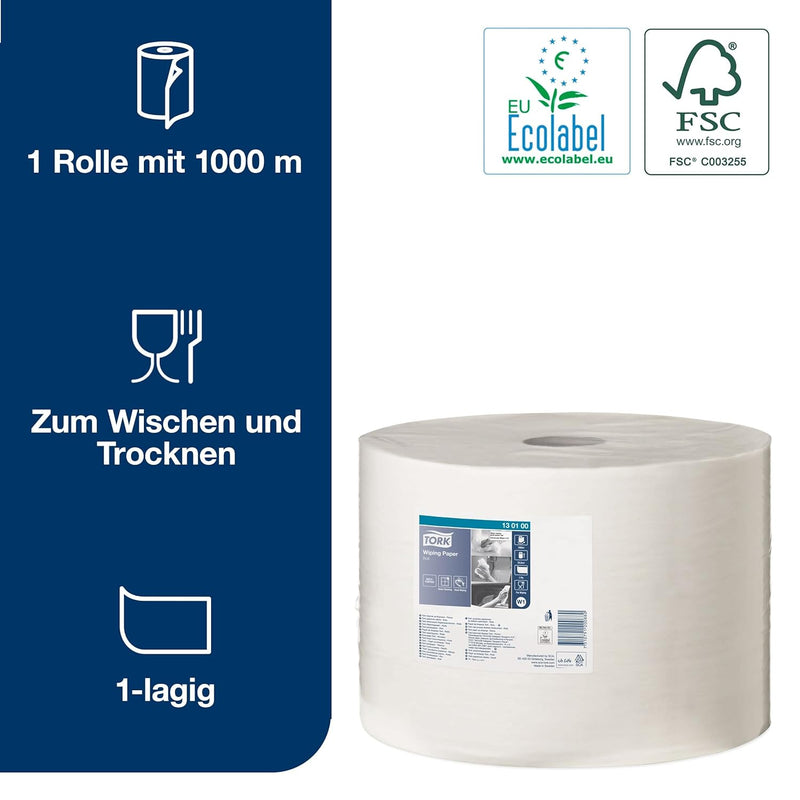 Tork 130100 Mehrzweck Papierwischtücher für W1 Bodenständer- und Wandhalter-System / 1-lagige Putztu