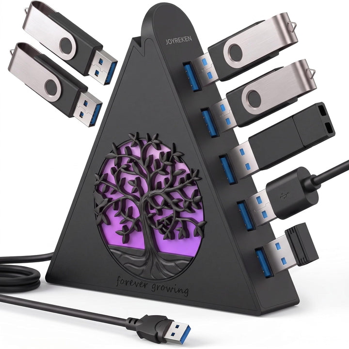7-Port USB 3.0 Tree Hub, vertikaler USB-Hub-Splitter mit RGB-Baumbeleuchtung, 5 Gbit/s High-Speed-Da