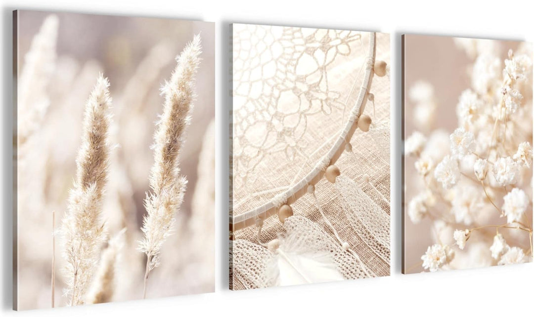 Novart FERTIG ZUM AUFHÄNGEN - Wandbilder Set Boho Style - Beige Bild XXL Wohnzimmer N008735a, 30x40