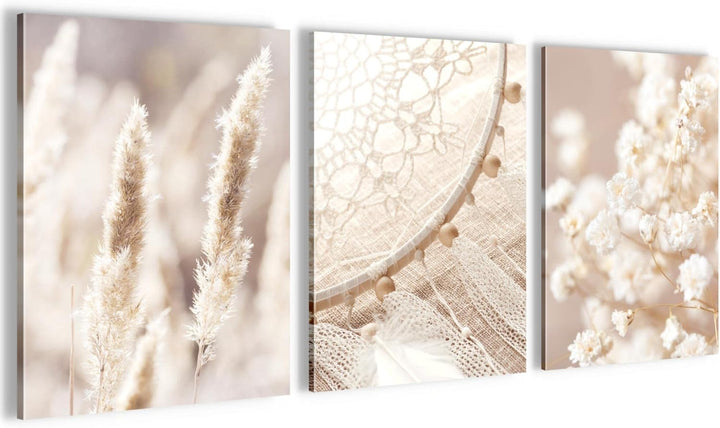 Novart FERTIG ZUM AUFHÄNGEN - Wandbilder Set Boho Style - Beige Bild XXL Wohnzimmer N008735a, 30x40