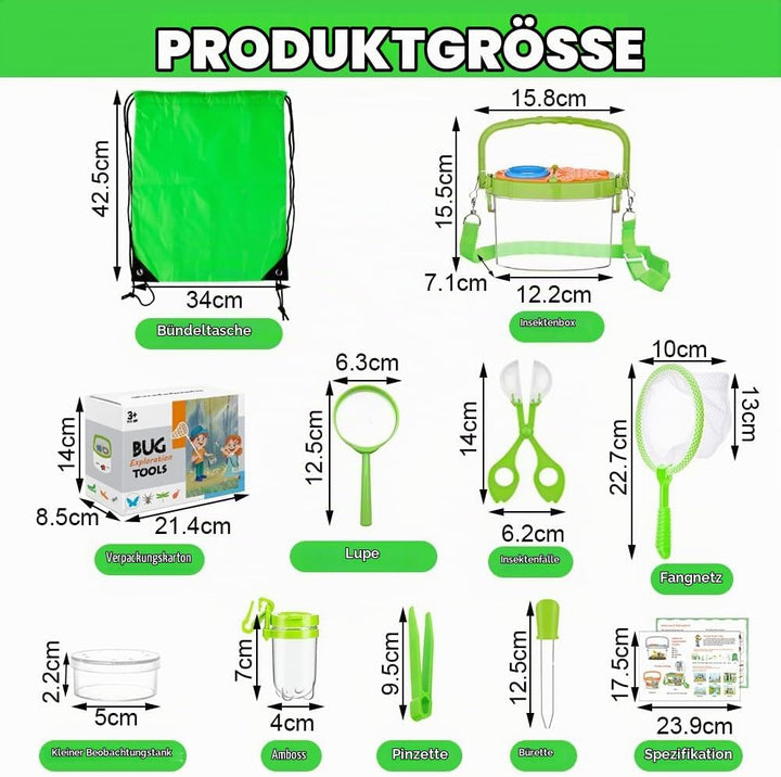 11 Stück Forscherset Outdoor Spielzeug Set, mit Insektenfänger, Becherlupe, Mikroskop, Pinzette, Kor