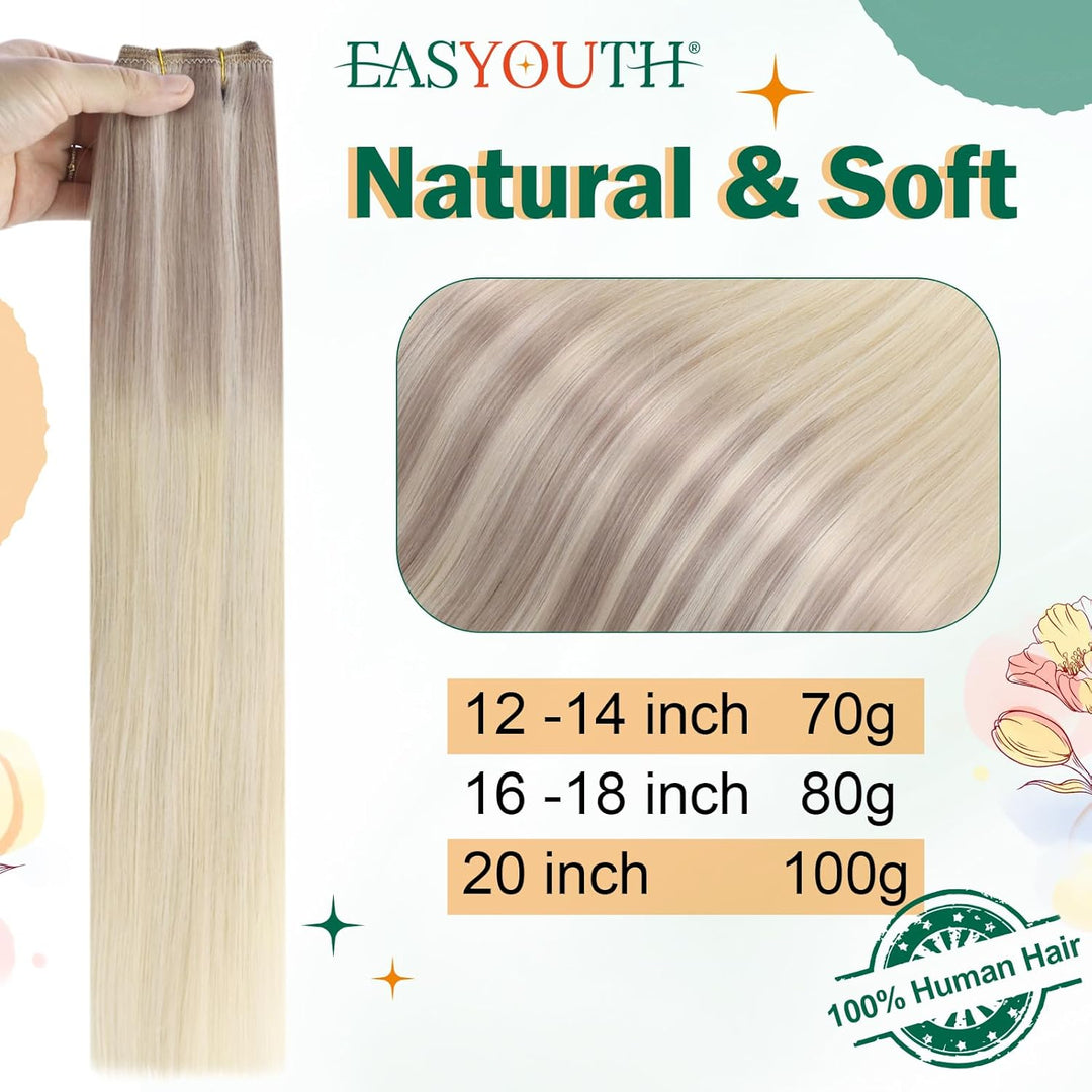 Easyouth Extensions mit Draht Balayage Haarteile Echthaar Draht Extensions Ash Blonde Mix Mittelbrau