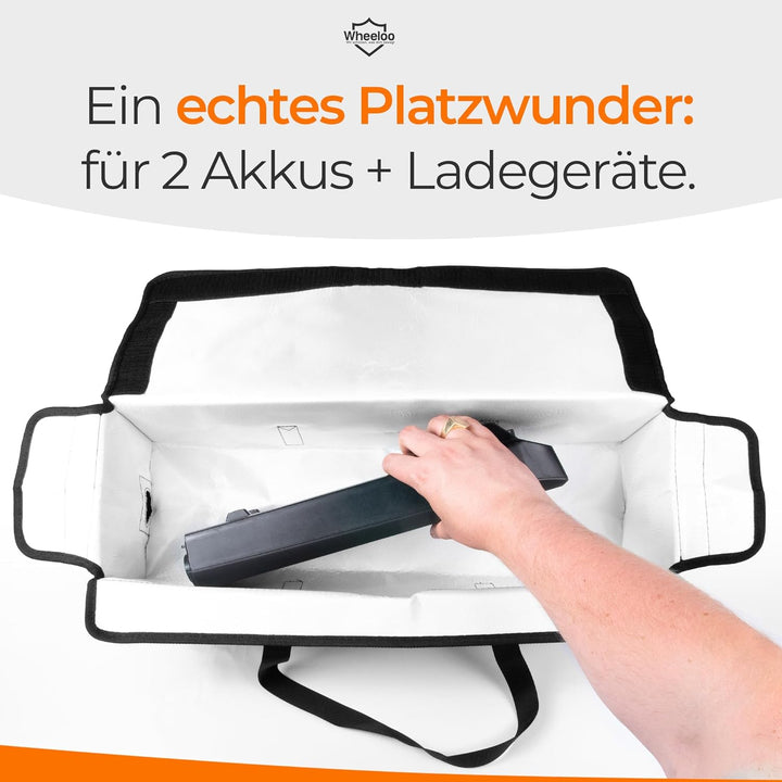 Wheeloo Ebike Akku Tasche I sicher Laden Dank Kabeldurchführung I Sicherheitstasche in Zwei Grössen