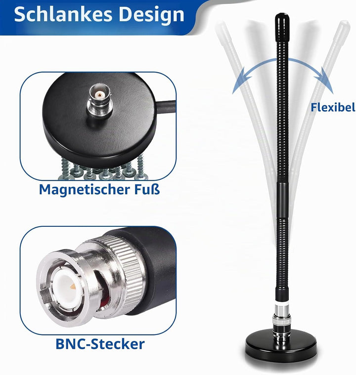 Bingfu CB Antenne 27-MHz CB-Radioantenne BNC PL259 Soft Whip Magnetfuss Antenne Kompatibel mit Cobra